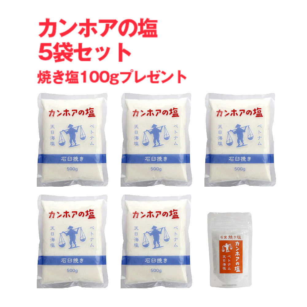 カンホアの塩 500g：5個セット 焼き塩100g、一つプレゼント！